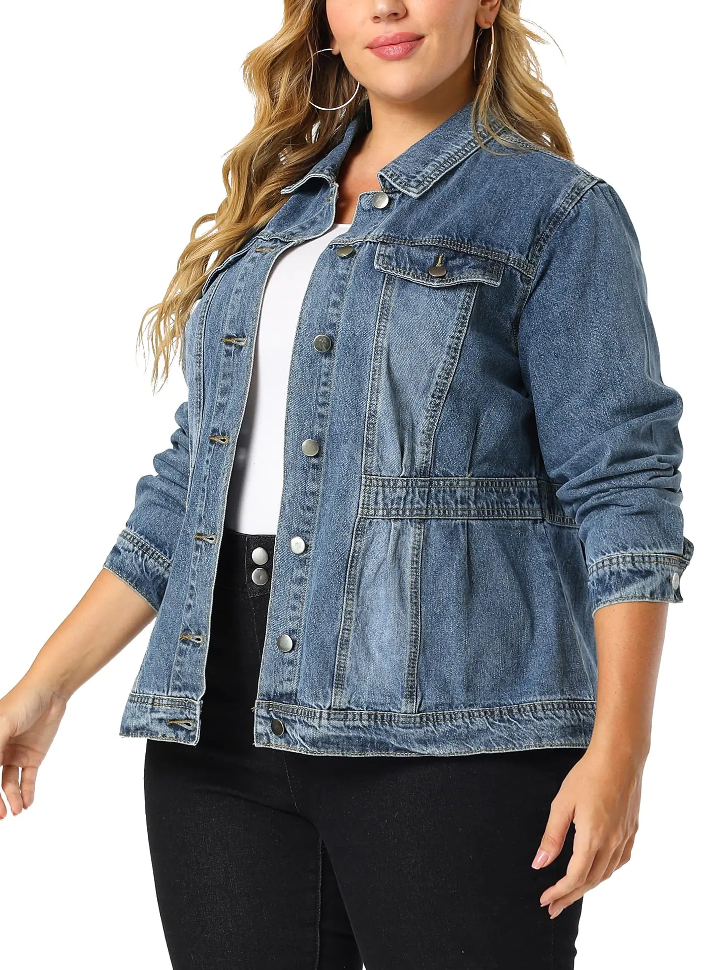 Orinda Plus Size Denim Jackets for Women Classic Washed Front Jean Jacket 2024 5X Blue