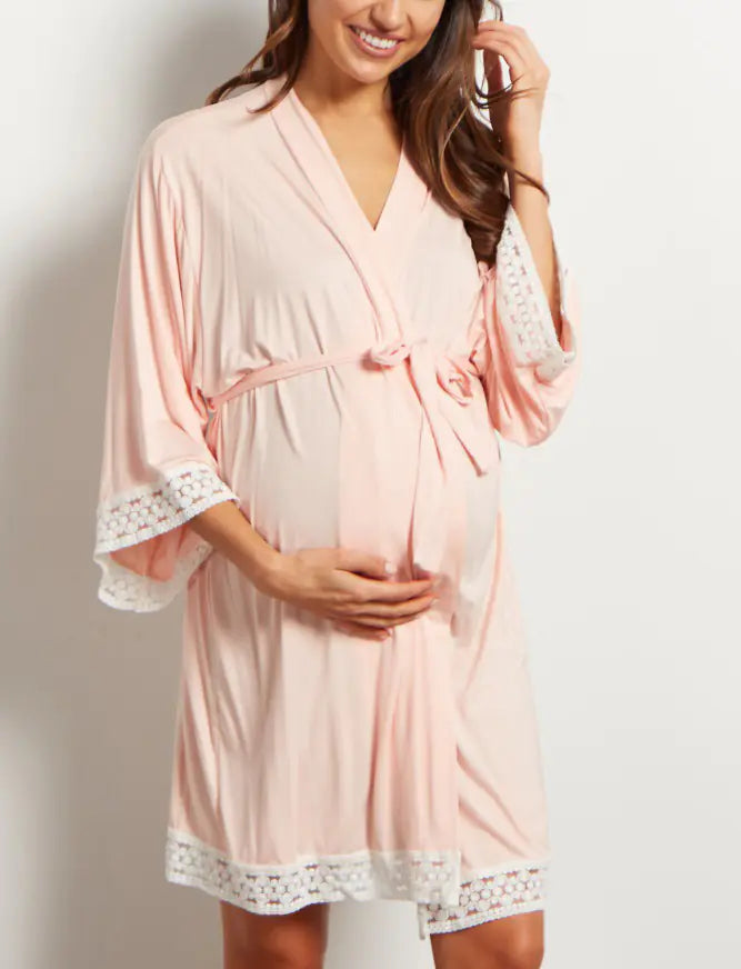 Maternity Lace Trim Pajamas with Nursing Nightgown