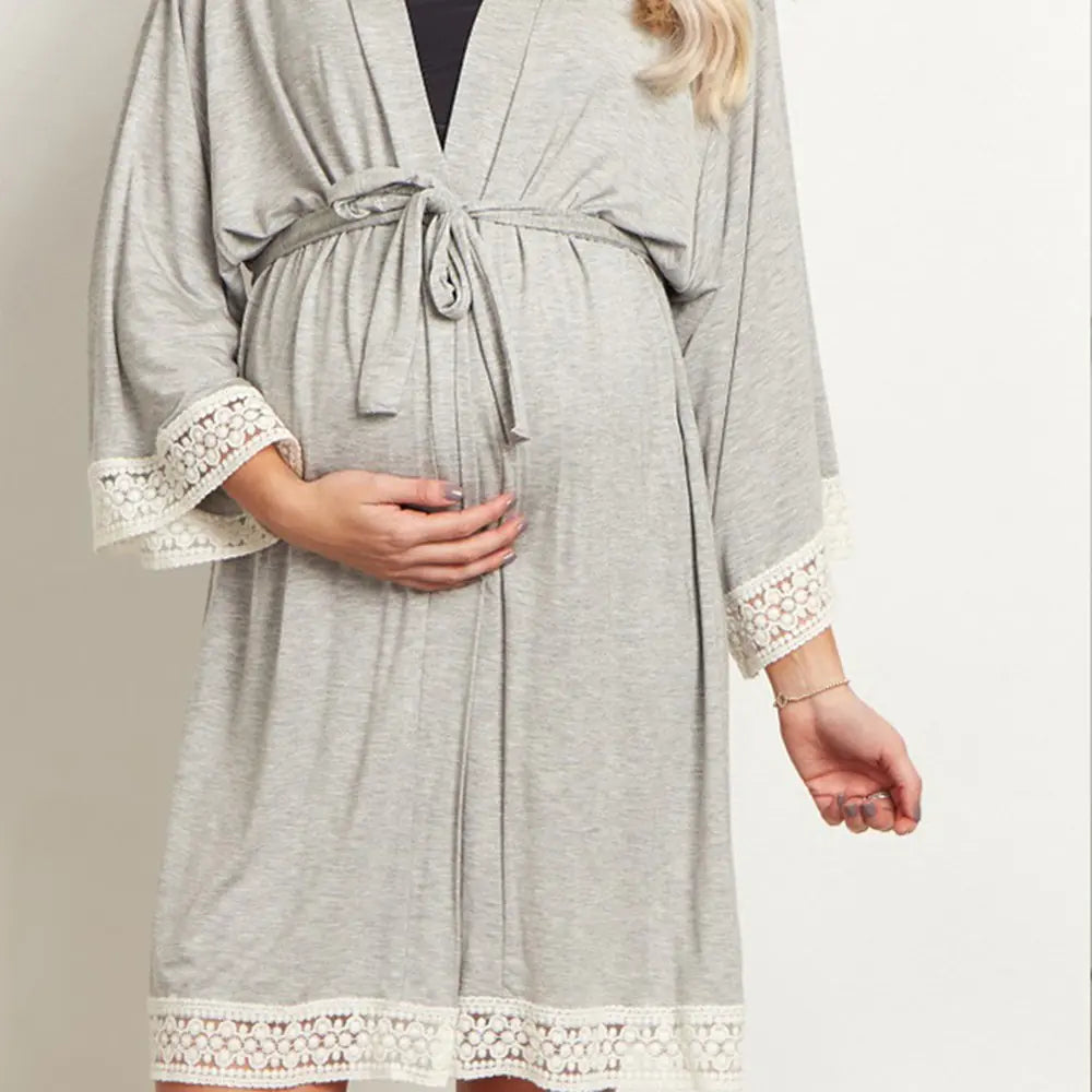 Maternity Lace Trim Pajamas with Nursing Nightgown