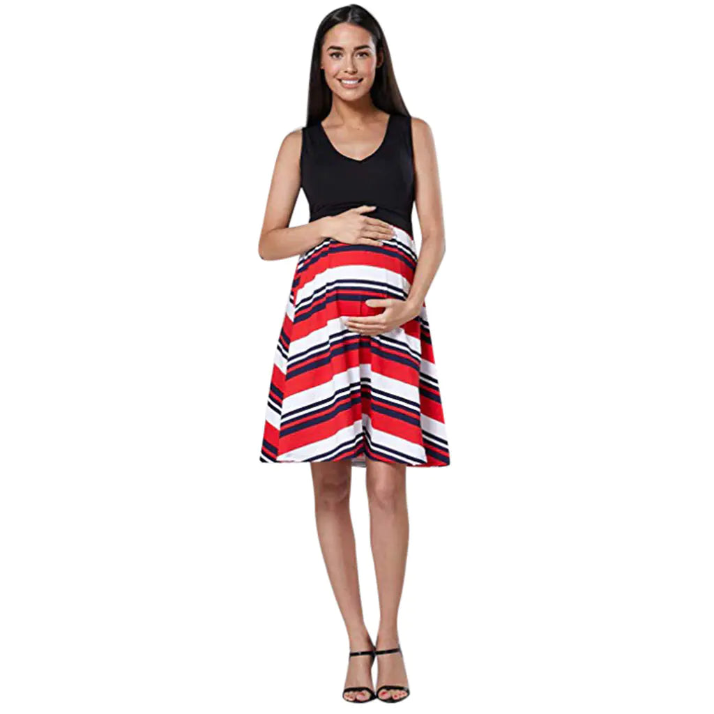 Printed Sleeveless Maternity Dress for Summer Nursing