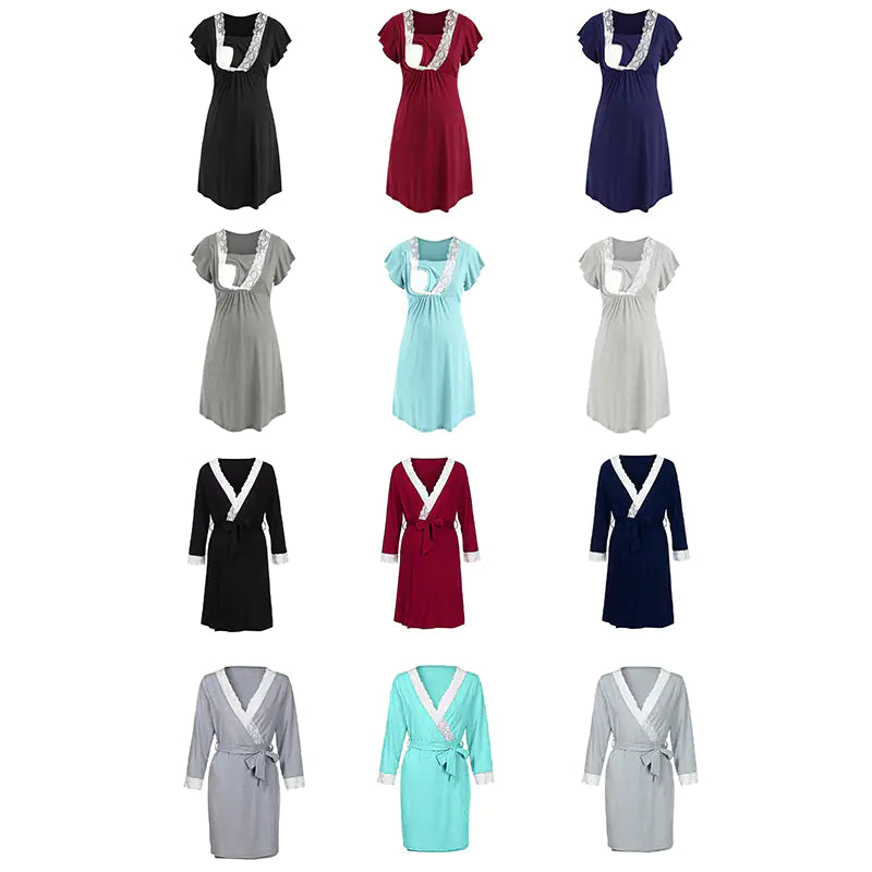 Lace Maternity Nursing and Hospital Pajamas Set