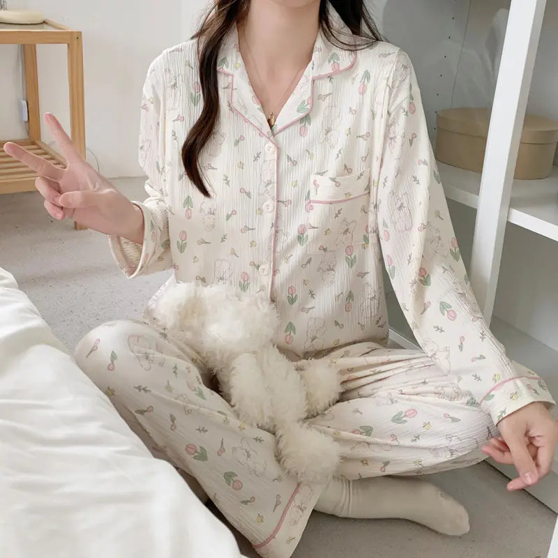 Maternity Nursing Pajama Set for Spring & Autumn