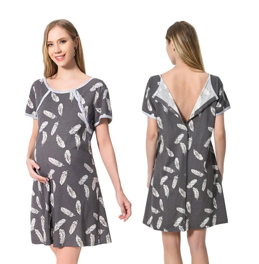 5 in 1 Labor/Delivery/Nursing Hospital Gown Maternity/Maternity/Nursing Nightdress Hospital Bag Must Have (Graphite/With Feathers XXL)