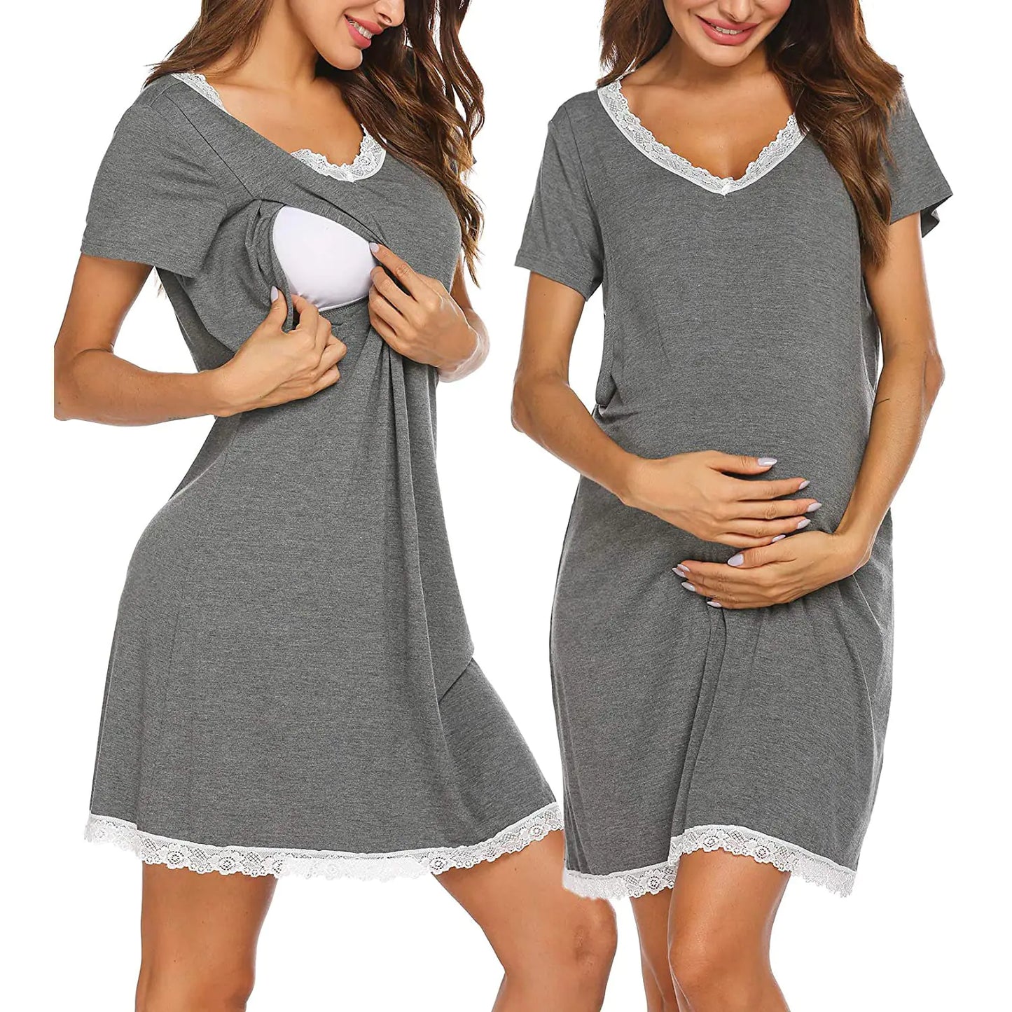 Women's Maternity Ruffled Lace Nursing Dress