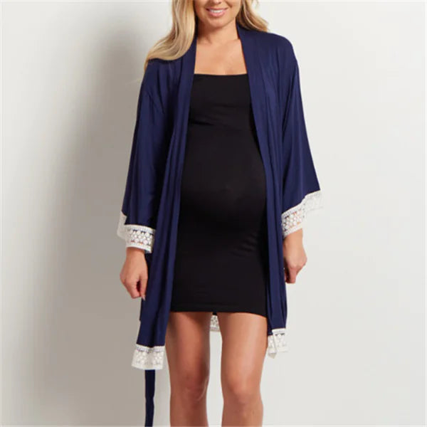 Maternity Lace Trim Pajamas with Nursing Nightgown