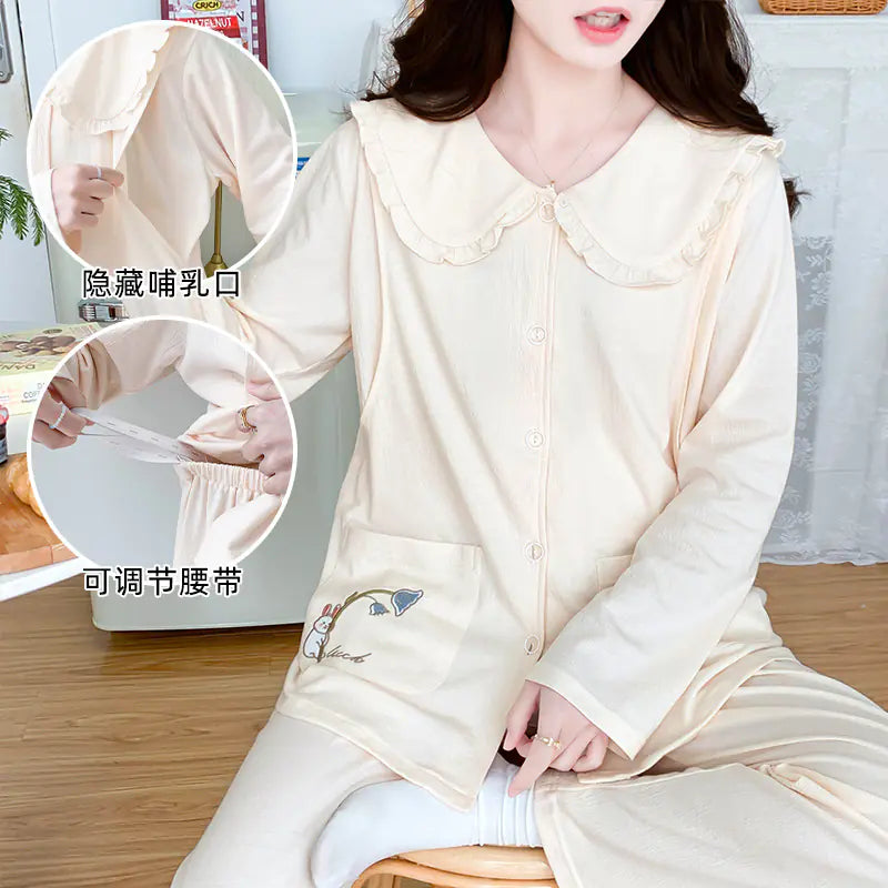 Maternity Cotton Pajamas Set for Nursing and Relaxation