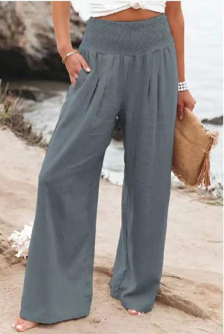 Women's Pants Casual Wide Leg Cotton Linen Loose Trousers