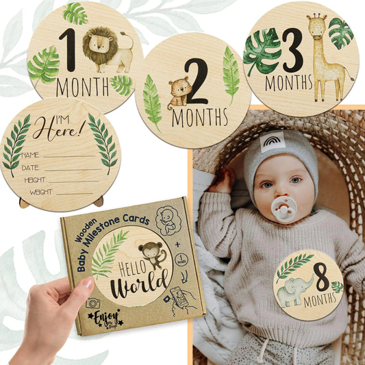 Wooden Baby Monthly Milestone Cards – Newborn Photography Props and Birth Announcement Signs, Perfect Pregnancy and Baby Shower Gifts for Boys and Girls