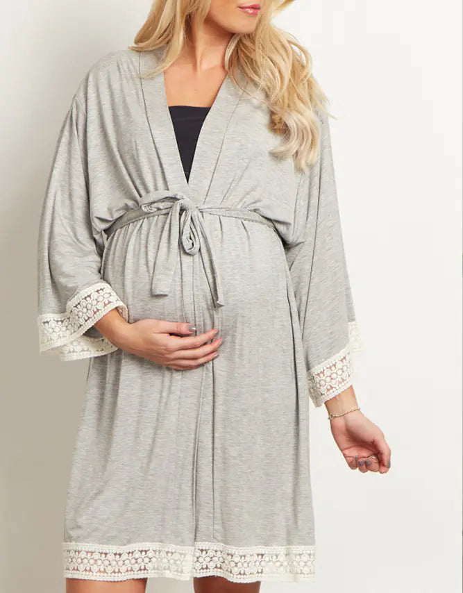 Maternity Lace Trim Pajamas with Nursing Nightgown