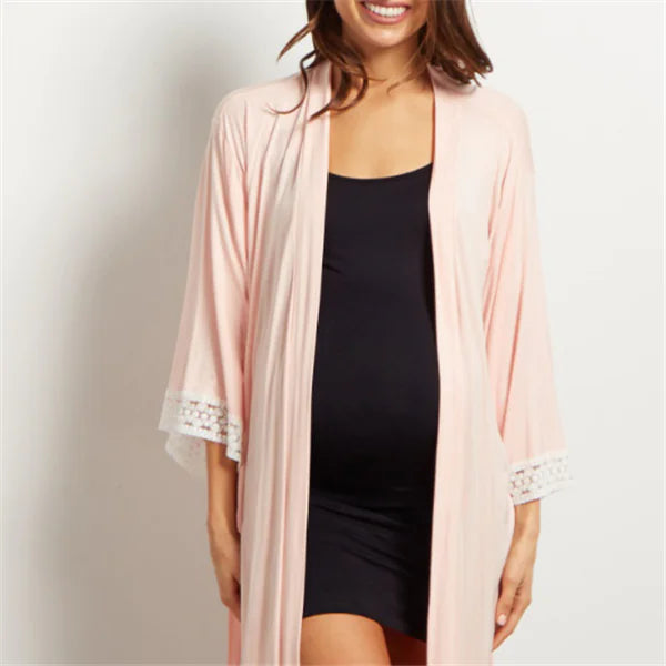 Maternity Lace Trim Pajamas with Nursing Nightgown