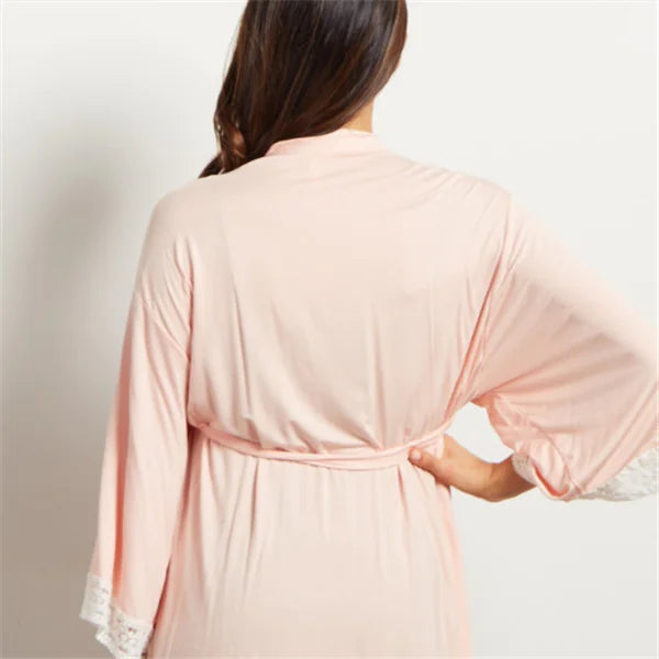Maternity Lace Trim Pajamas with Nursing Nightgown