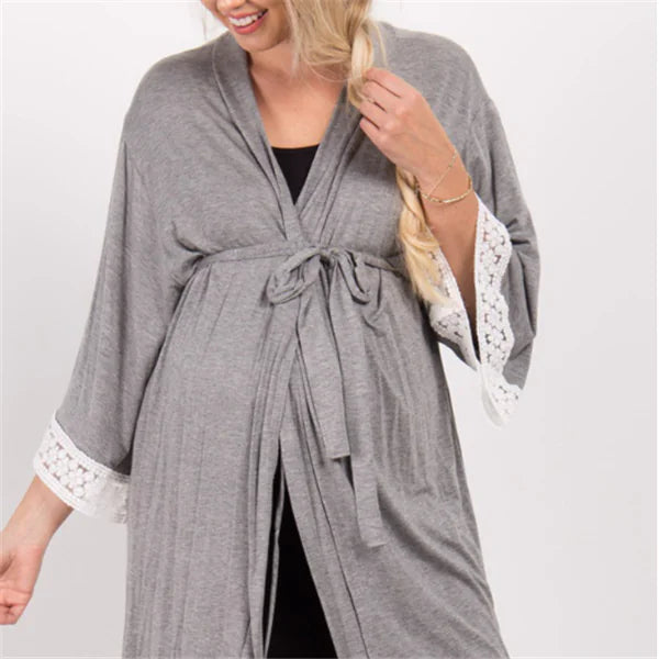 Maternity Lace Trim Pajamas with Nursing Nightgown