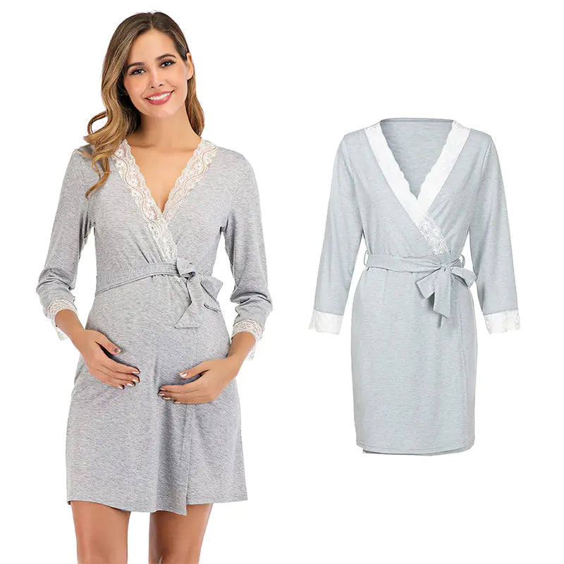 Lace Maternity Nursing and Hospital Pajamas Set