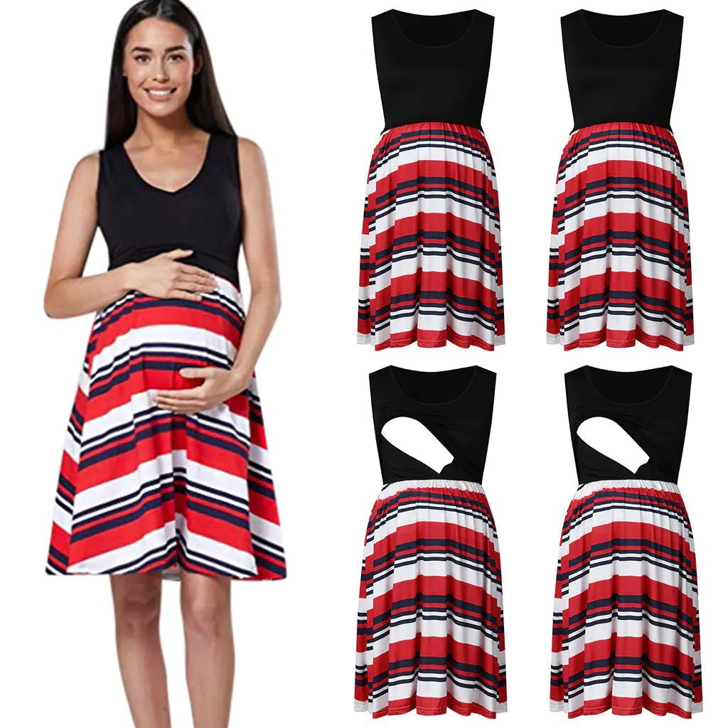 Printed Sleeveless Maternity Dress for Summer Nursing