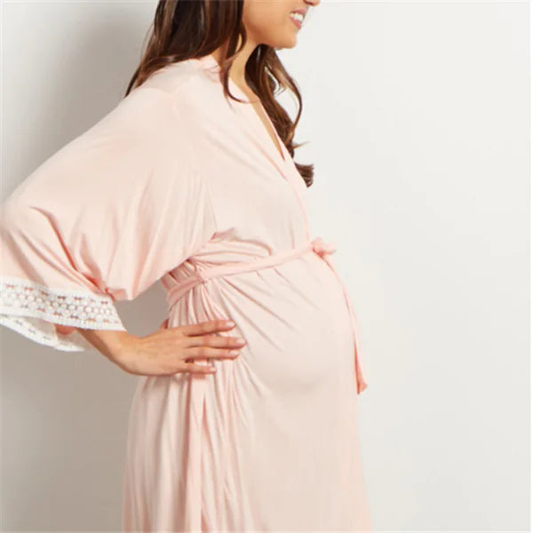 Maternity Lace Trim Pajamas with Nursing Nightgown