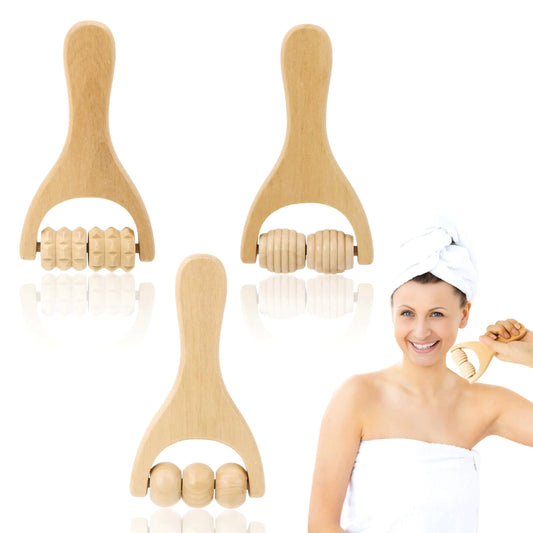3Pcs Wooden Massage Roller Manual Muscle Relief Massager Wood Therapy Massage Tools Back Massage Roller Stick Muscle Relief Tool for Thigh Leg Neck Full Body Muscle Massager