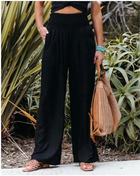 Women's Pants Casual Wide Leg Cotton Linen Loose Trousers