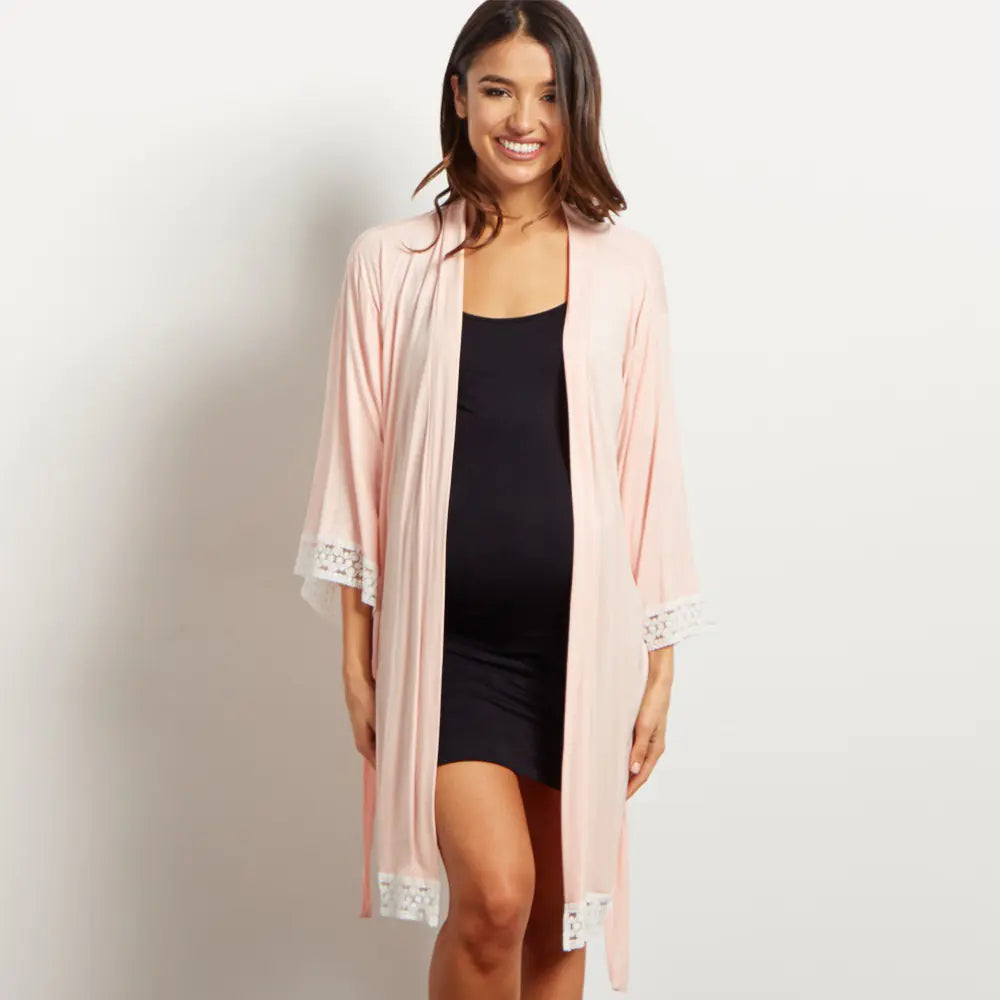 Maternity Lace Trim Pajamas with Nursing Nightgown