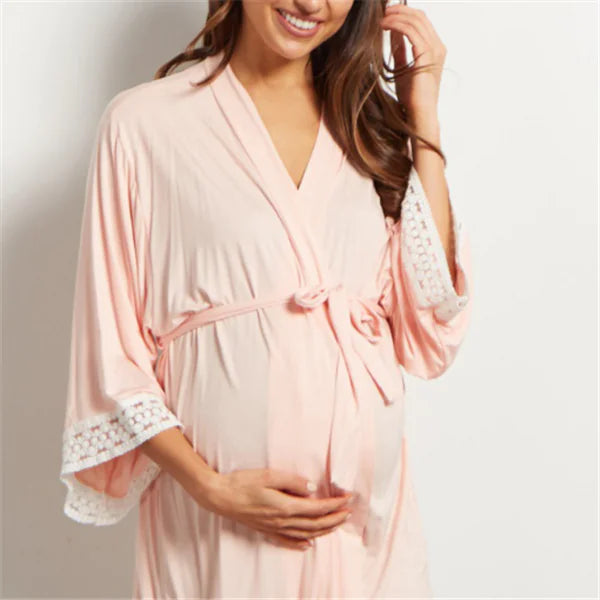 Maternity Lace Trim Pajamas with Nursing Nightgown