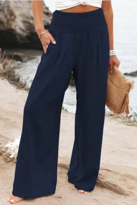 Women's Pants Casual Wide Leg Cotton Linen Loose Trousers