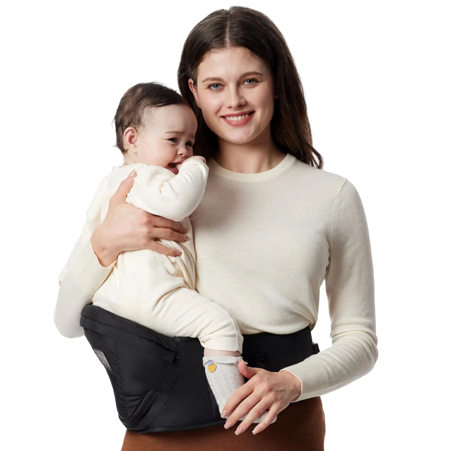 Momcozy Hip Seat Baby Carrier - Adjustable Waistband with Original 3D Belly Protector Ergonomic Carrier with Various Pockets for Newborns & Toddlers up to 45lbs (Black Medium)