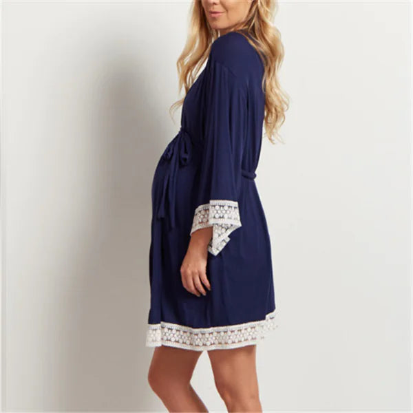 Maternity Lace Trim Pajamas with Nursing Nightgown