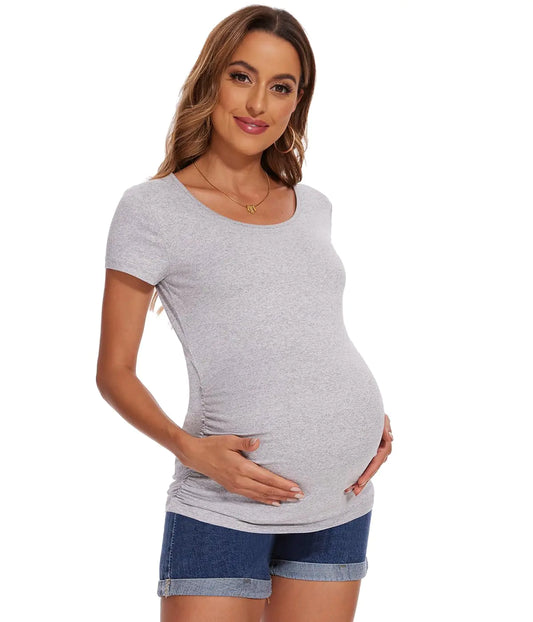 Womens Maternity Tops Side Ruched Pregnancy T-Shirts Gray Medium