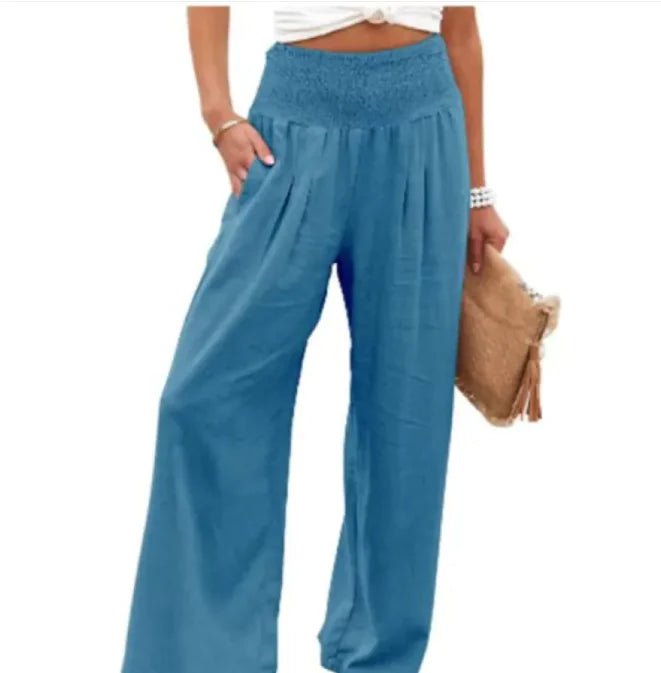 Women's Pants Casual Wide Leg Cotton Linen Loose Trousers
