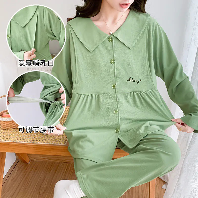 Maternity Cotton Pajamas Set for Nursing and Relaxation