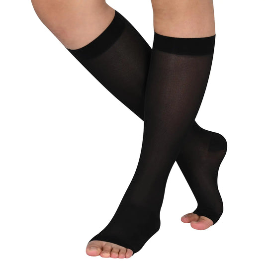 Athbavib Knee-High Sheer Compression Socks for Women 15-20 mmHg Open Toe Compression Socks for Swelling Soreness