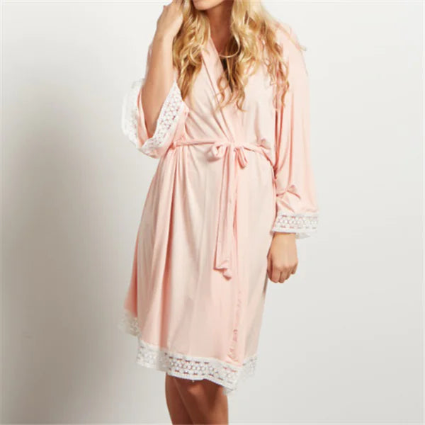 Maternity Lace Trim Pajamas with Nursing Nightgown