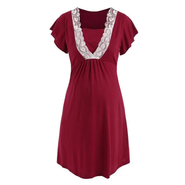 Lace Maternity Nursing and Hospital Pajamas Set