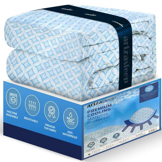 Ariza Sleep Waterproof Cooling Mattress Protector - Lightweight & Breathable Queen Mattress Protector - Soft Temperature Regulating & Hypoallergenic 18"" Deep Pocket Mattress Cover White