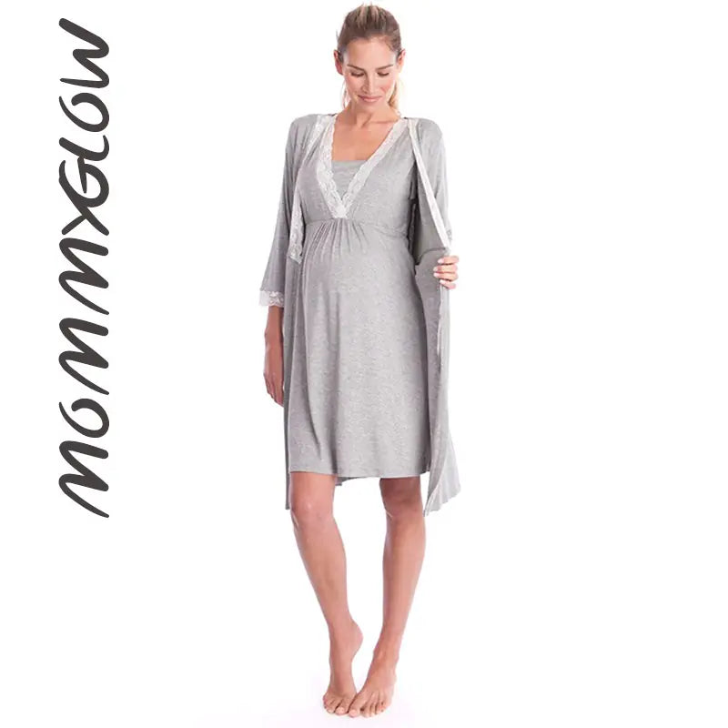 Lace Maternity Nursing and Hospital Pajamas Set