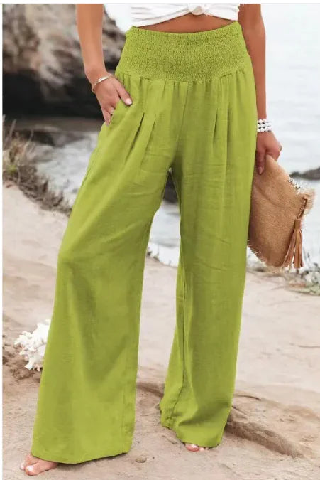 Women's Pants Casual Wide Leg Cotton Linen Loose Trousers