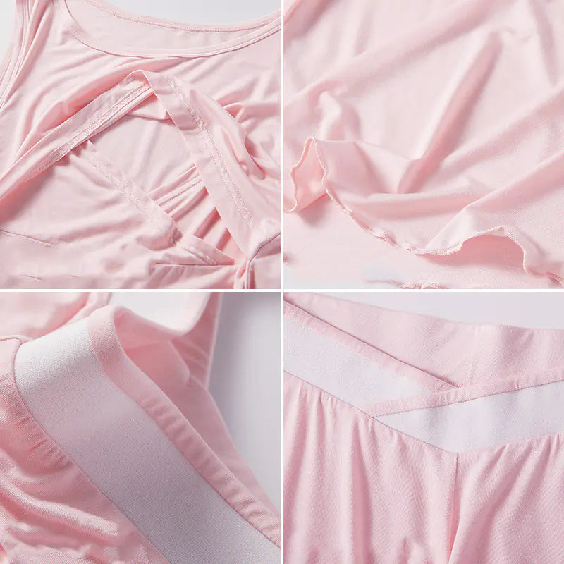 Summer Maternity Pajama Set with Nursing Tank and Shorts