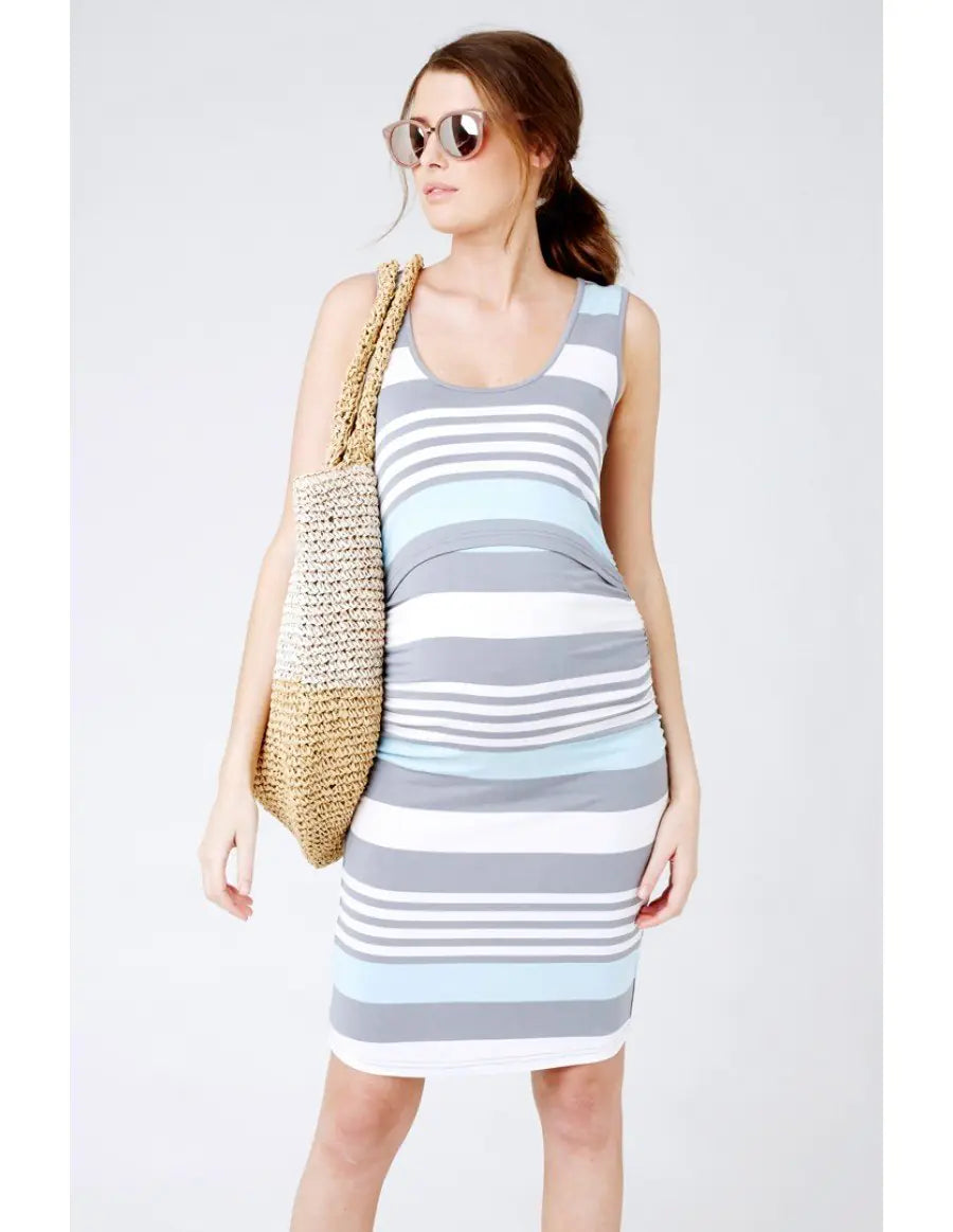 Striped Nursing Dress with Sleeveless Design