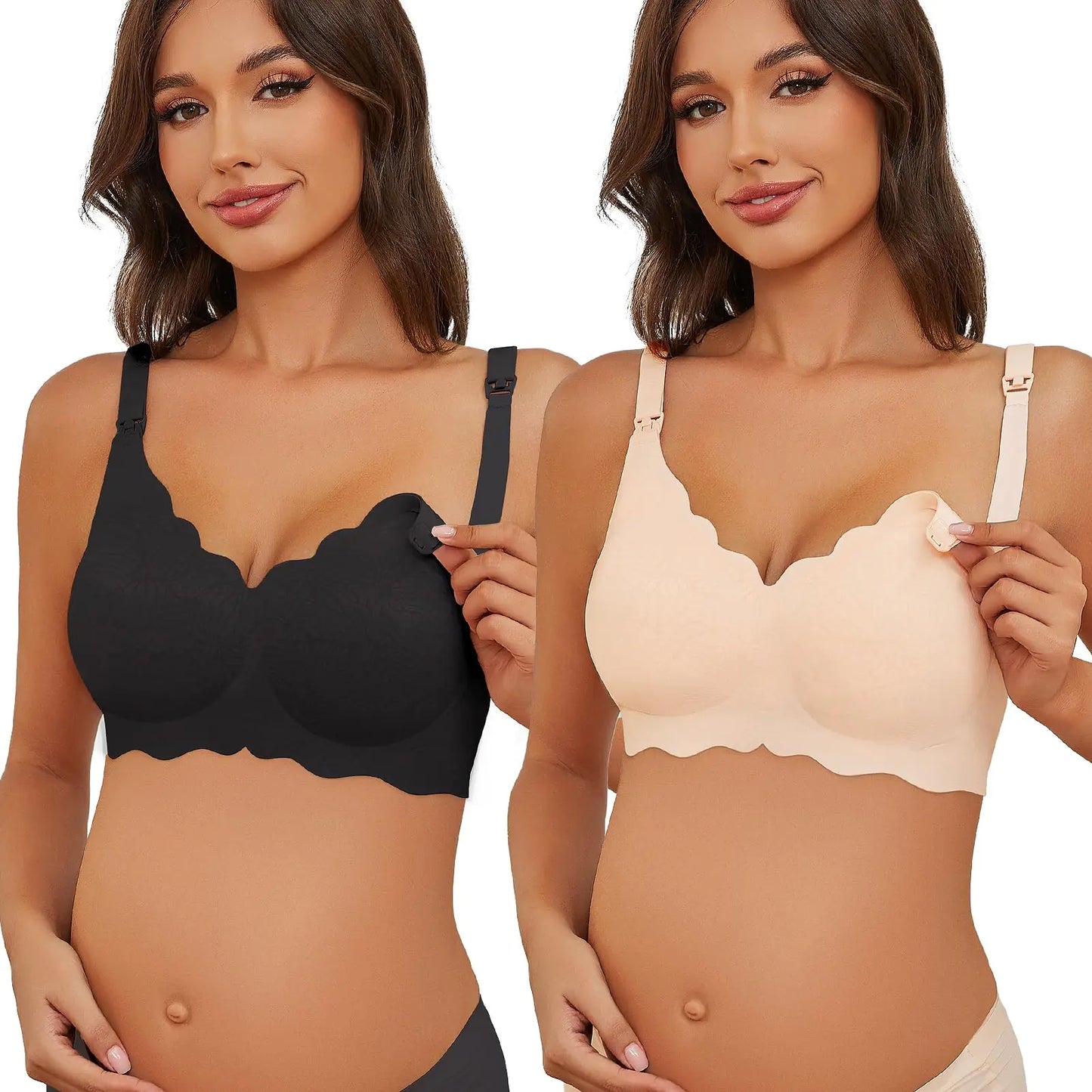 Gailife 2 Pack Floral Nursing Bras for Breastfeeding Comfort Maternity Bras for Pregnancy Seamless Bralettes with Extra Extender -BKBGL Black/Beige