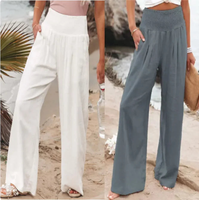Women's Pants Casual Wide Leg Cotton Linen Loose Trousers