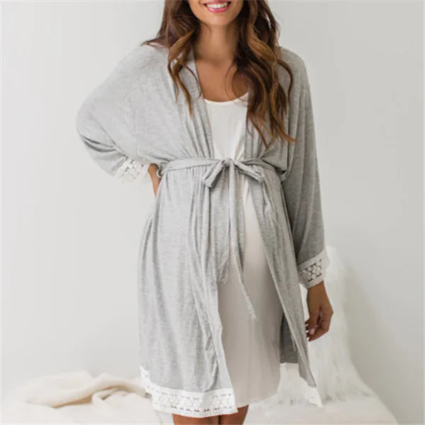 Maternity Lace Trim Pajamas with Nursing Nightgown