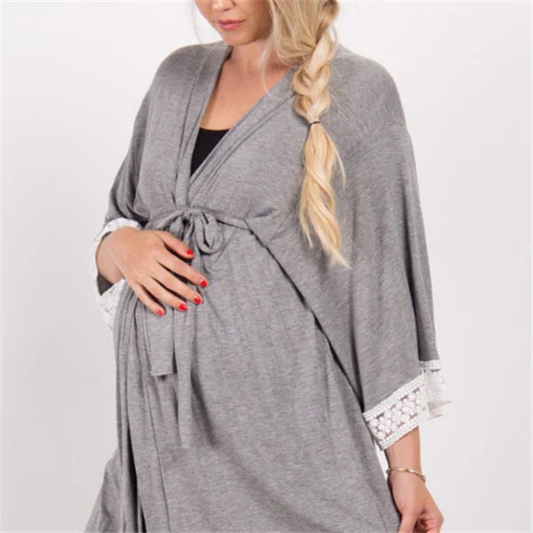 Maternity Lace Trim Pajamas with Nursing Nightgown