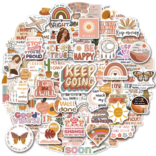 WAKEMOODEI 200 Vintage Inspirational Stickers Boho Motivational Aesthetic Stickers for Water Bottles Laptops Journals Vinyl Positive Affirmation Boho Stickers for Adult Teen Kid