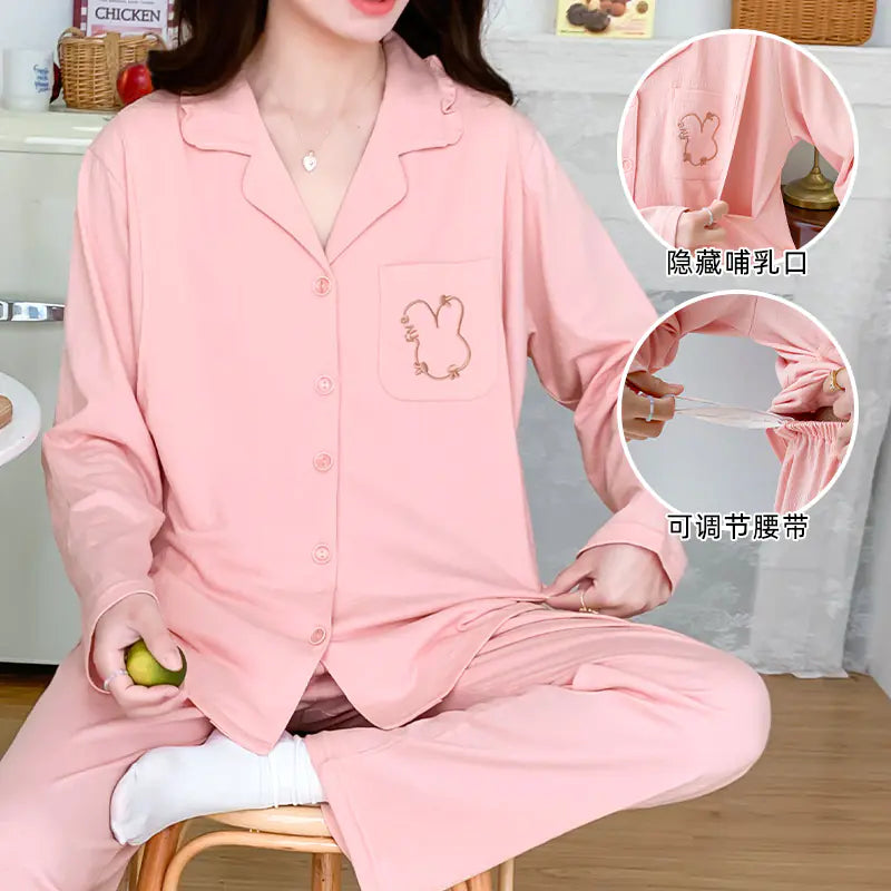Maternity Cotton Pajamas Set for Nursing and Relaxation