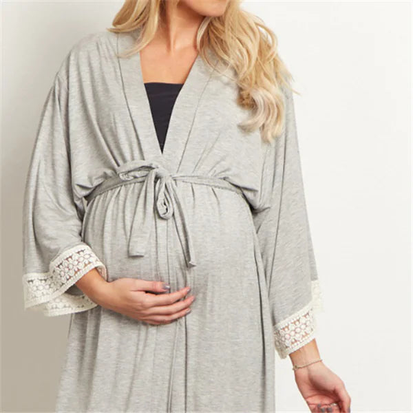 Maternity Lace Trim Pajamas with Nursing Nightgown
