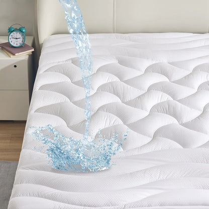 SLEEP ZONE Waterproof Mattress Topper Queen Size Cooling Mattress Pad Cover for Hot Sleepers Extra Thick Pillow Top with Deep Pocket (White Queen)