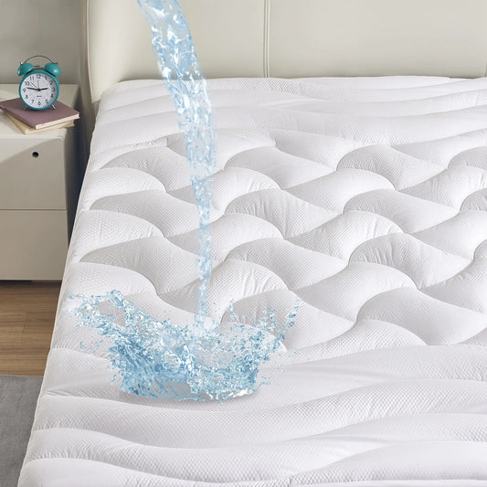 SLEEP ZONE Waterproof Mattress Topper Queen Size Cooling Mattress Pad Cover for Hot Sleepers Extra Thick Pillow Top with Deep Pocket (White Queen)