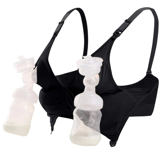 Pumping Bra Hands Free Nursing Bras for Breastfeeding Pumping and Nursing in One Comfort SmoothGreat SupportWireless Bralette with Pads… Black