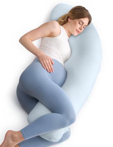 J-Shaped Pregnancy Pillow for Side Sleeping – Full Body Maternity Support for Belly, Back & Hips | Cooling Jersey Cover for Pregnant Women