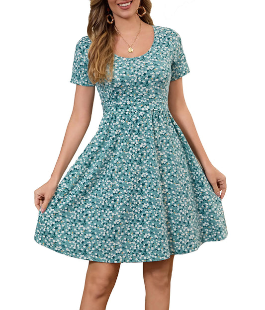 Nursing Dresses Breastfeeding Summer Comfortable Cotton Nursing Dress Short Sleeve Nursing Friendly Dresses (US Alpha X-Small Regular Regular Green Floral)