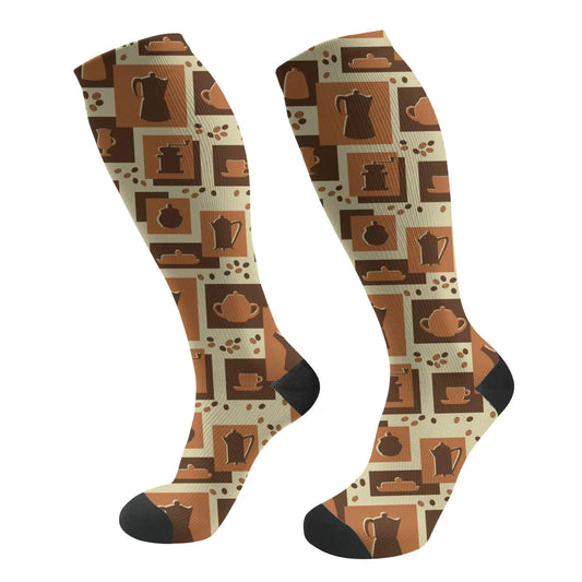 Keiguxiao Coffee Cute Pop Culture Sports Compression Socks Women Men Knee High Festival Socks For Running Work Support Nurses Pregnancy Travel